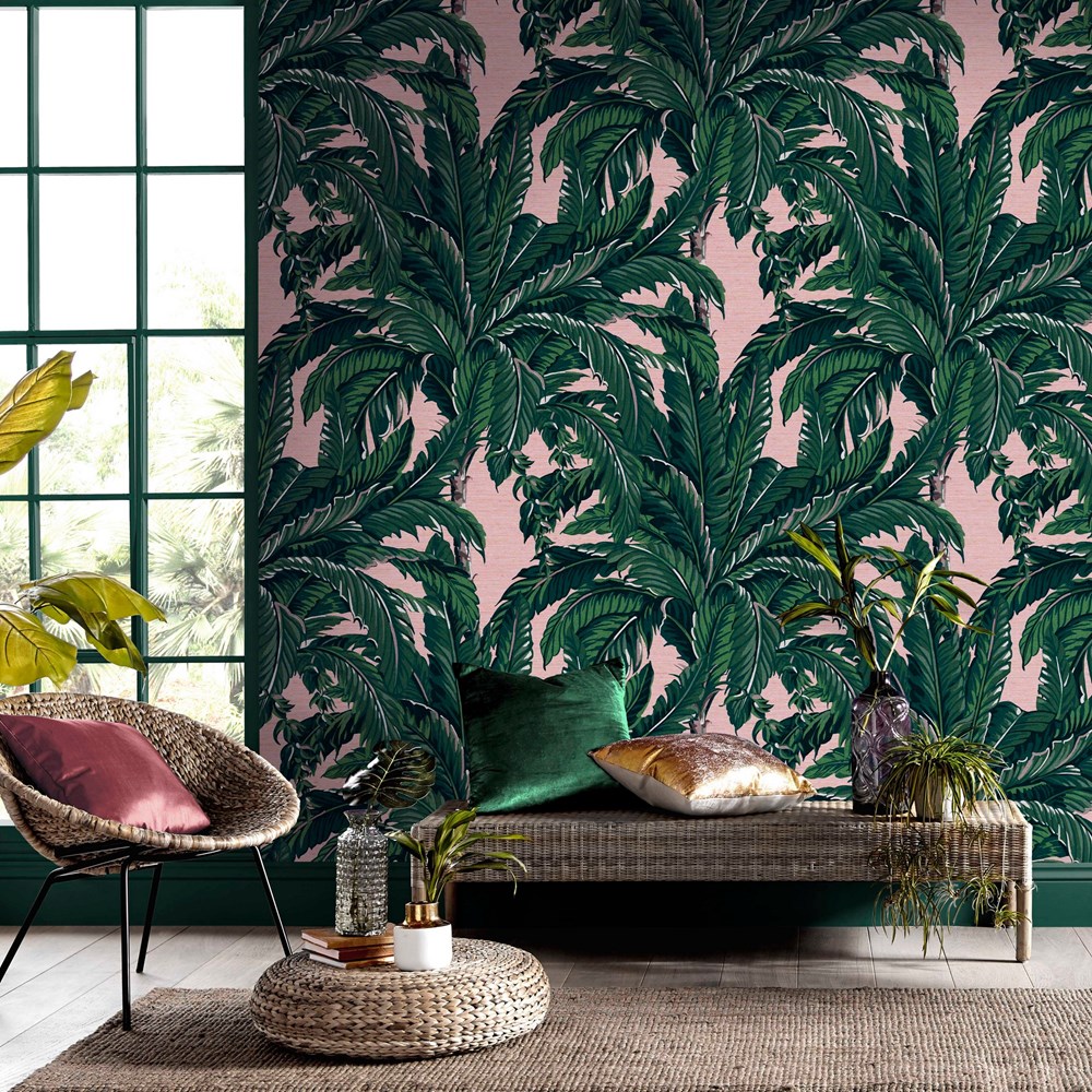 Daintree Palm Wallpaper 112018 by Graham & Brown in Blush Pink